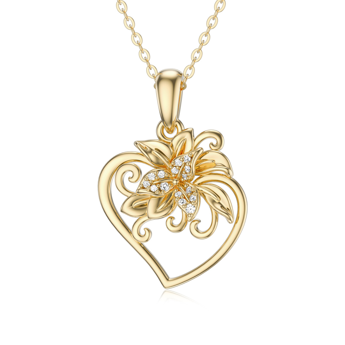 Collier à pendentif cœur en or 14K à zircon cubique-1