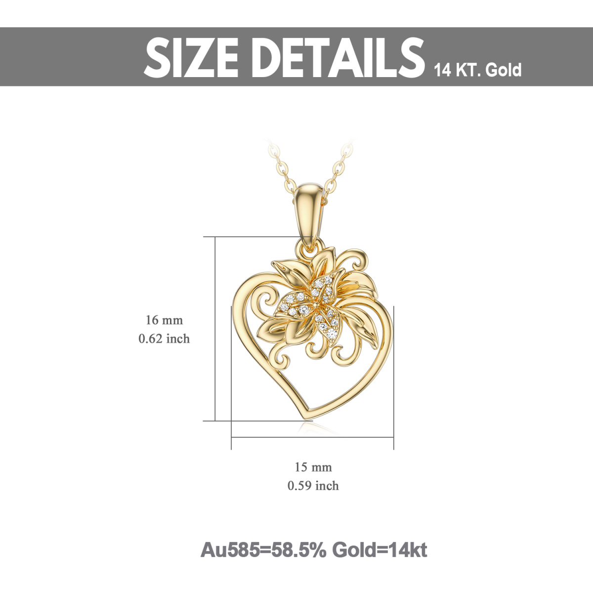 14K Gold Cubic Zirkonia Herz-Anhänger Halskette-6