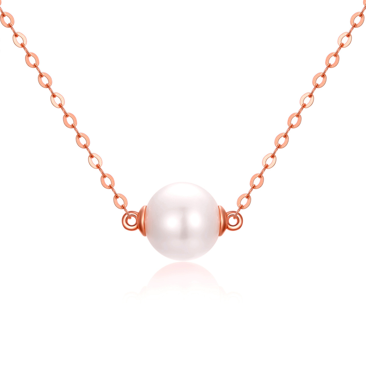 Collar con colgante redondo de perlas de oro rosa de 14 quilates-1