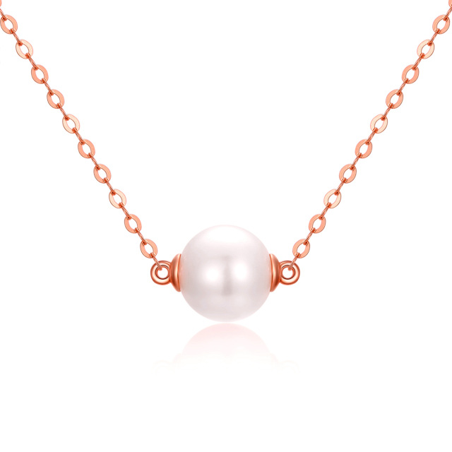 14K Rose Gold Pearl Round Pendant Necklace-0