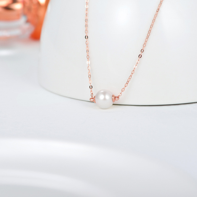 14K Rose Gold Pearl Round Pendant Necklace-2