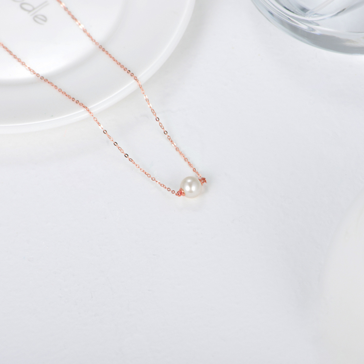 14K Rose Gold Pearl Round Pendant Necklace-4