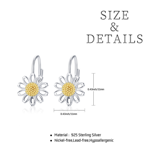 Sterling Silver Two-tone Daisy Hoop Earrings-5