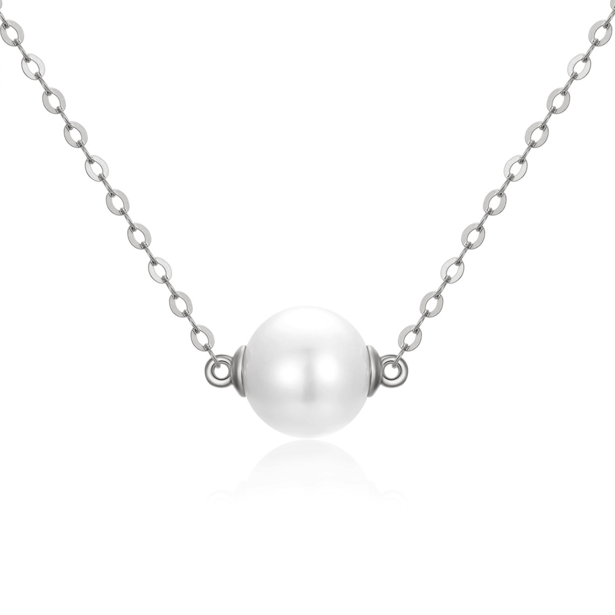 14K White Gold Circular Shaped Pearl Pendant Necklace-1