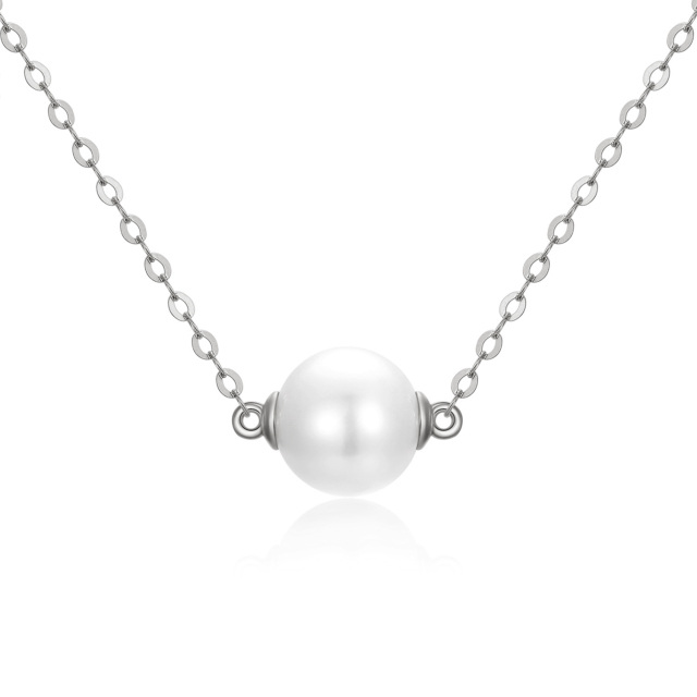 14K White Gold Circular Shaped Pearl Pendant Necklace-0