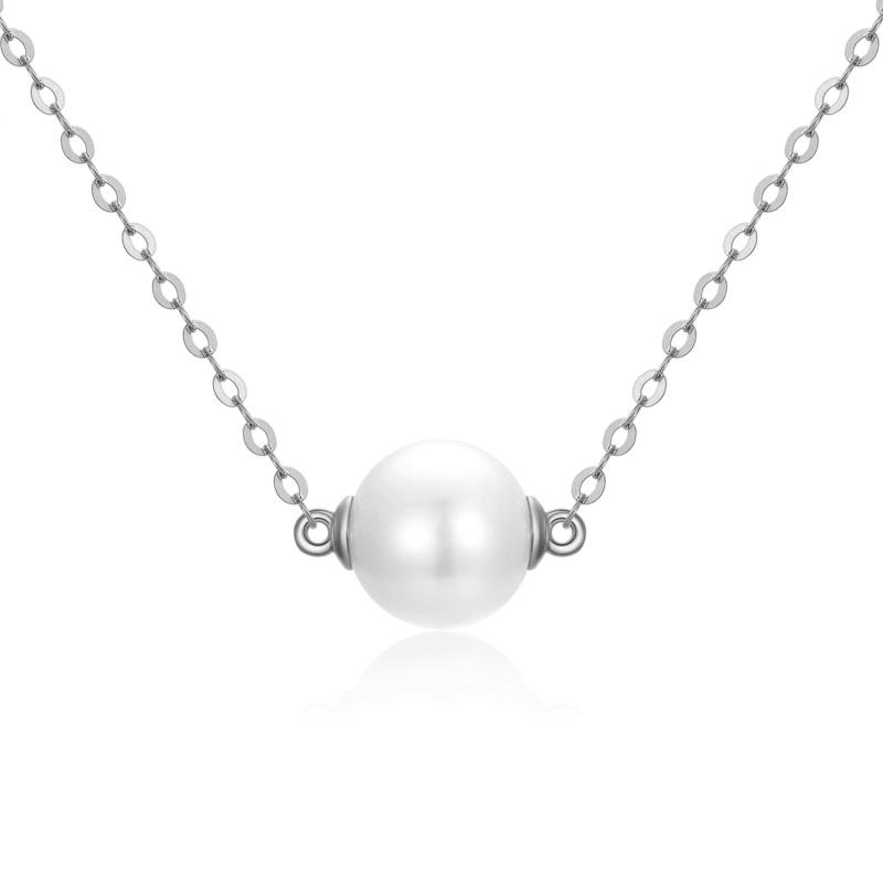 14K White Gold Circular Shaped Pearl Pendant Necklace