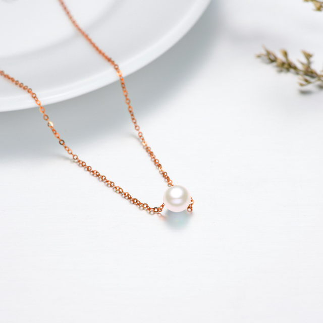 14K Rose Gold Round Shaped Freshwater Pearl Pendant Necklace-2