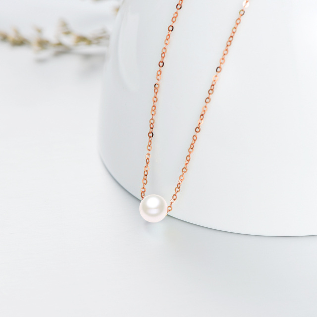 14K Rose Gold Round Shaped Freshwater Pearl Pendant Necklace-3