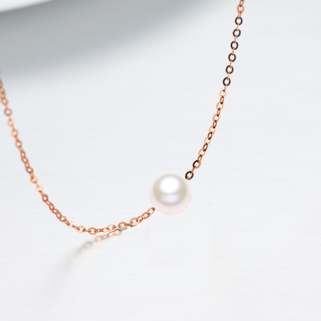 14K Rose Gold Round Shaped Freshwater Pearl Pendant Necklace-4