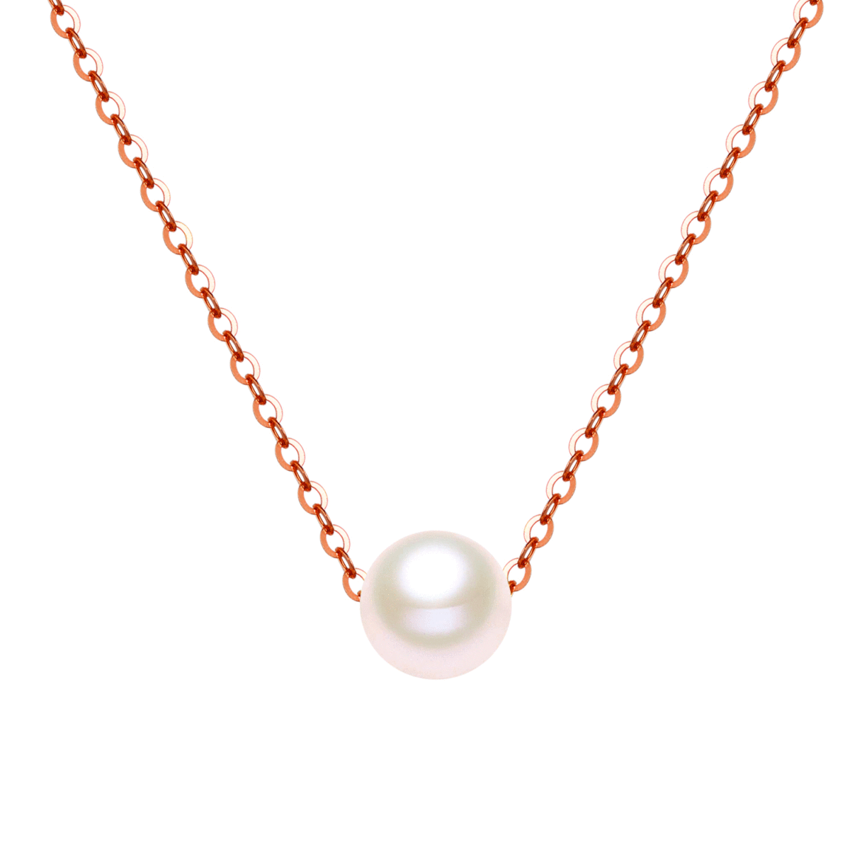 14K Rose Gold Round Shaped Freshwater Pearl Pendant Necklace-1