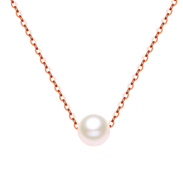 Collier avec pendentif en perles d'eau douce de forme ronde en or rose 14 carats-0