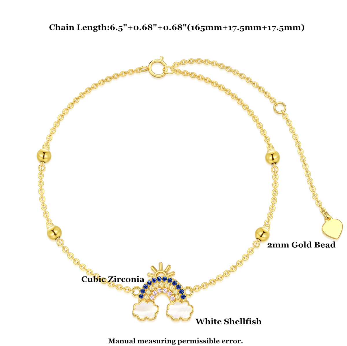 14K Gold Mother Of Pearl Rainbow Pendant Bracelet-6