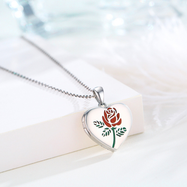 Sterling Silver Rose & Heart Personalized Photo Locket Necklace-3