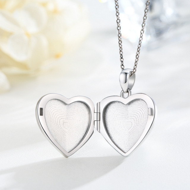 Sterling Silver Rose & Heart Personalized Photo Locket Necklace-4