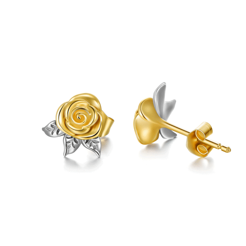 14K White Gold & Yellow Gold Rose Stud Earrings