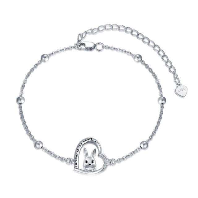 Sterling Silver Zircon Rabbit Pendant Bracelet-0