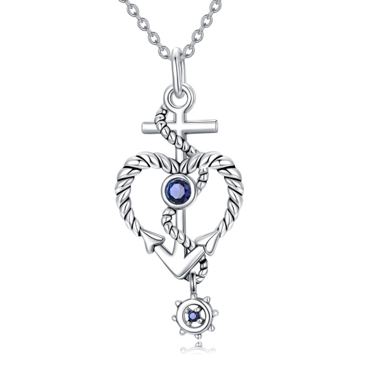 Collana in argento sterling con ciondolo a forma di cerchio con zircone e croce e cuore