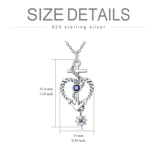 Sterling Silver Circular Shaped Cubic Zirconia Anchor & Cross & Heart Pendant Necklace-4