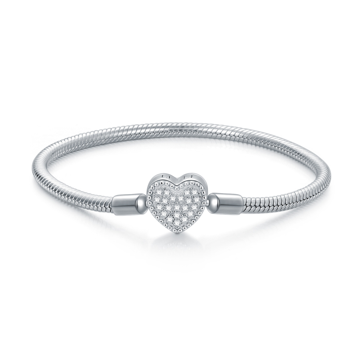 Sterling Silver Round Zircon Heart Pendant Bracelet-1
