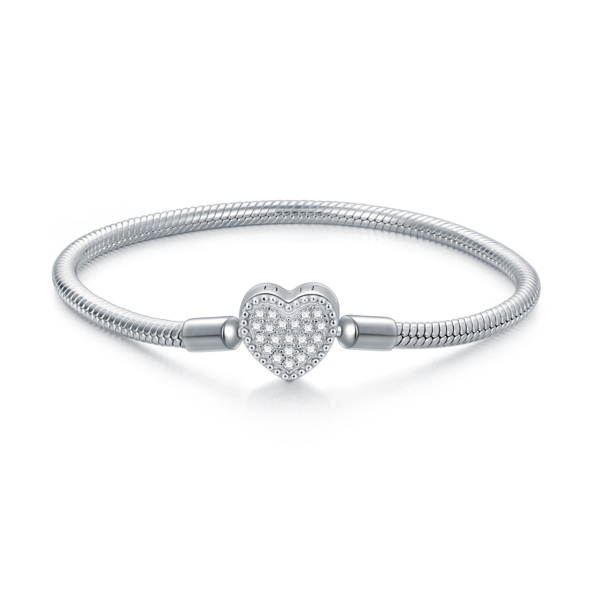 Pulsera Colgante Corazón Circón Redondo Plata de Ley-1