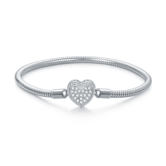 Sterling Silver Round Zircon Heart Pendant Bracelet