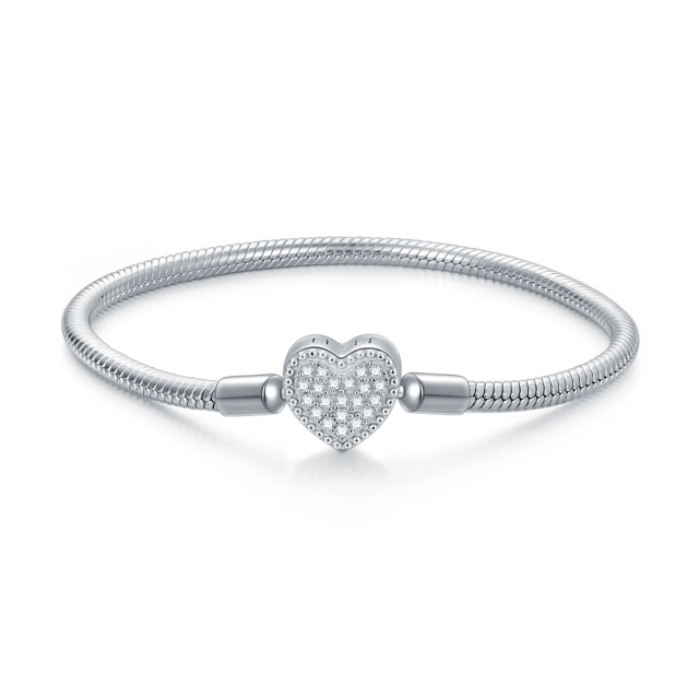 Sterling Silver Round Zircon Heart Pendant Bracelet-0