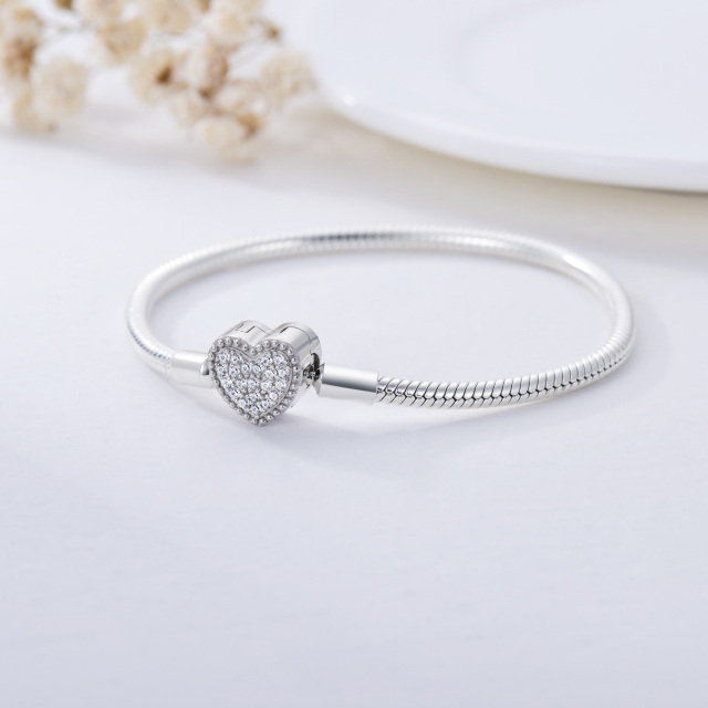 Sterling Silver Round Zircon Heart Pendant Bracelet-2