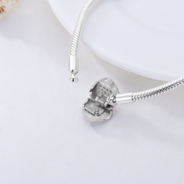 Sterling Silver Round Zircon Heart Pendant Bracelet-3