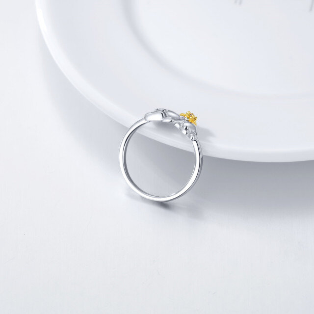 Zweifarbiger, kreisförmiger Ring aus Sterlingsilber mit Elefanten- und Sonnenblumenmotiv und Zirkonia-3