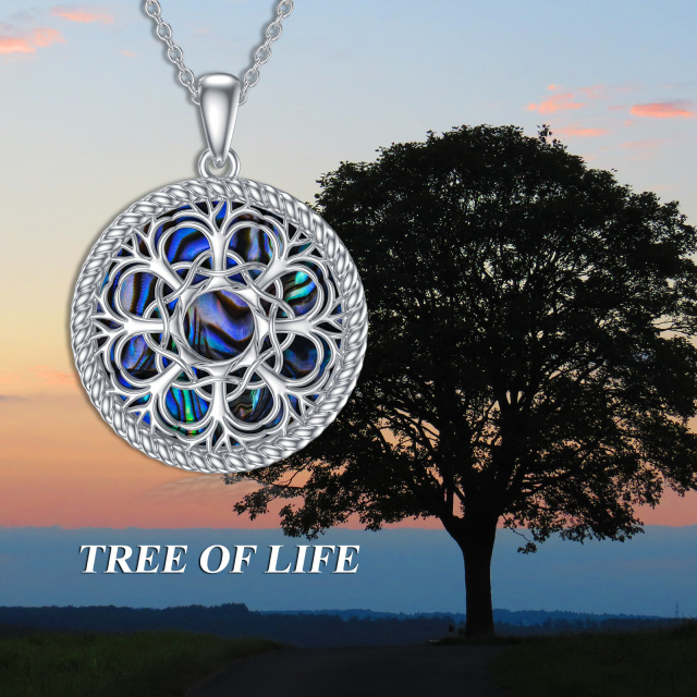 Sterling Silver Abalone Shellfish Tree Of Life Pendant Necklace-5