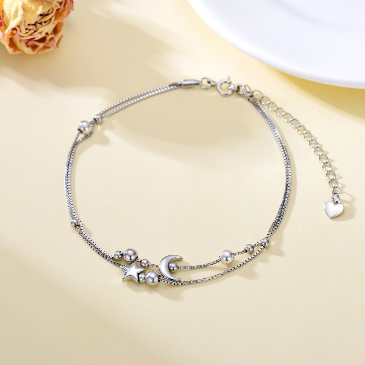 Sterling Silver Moon & Star Multi-layered Anklet-3