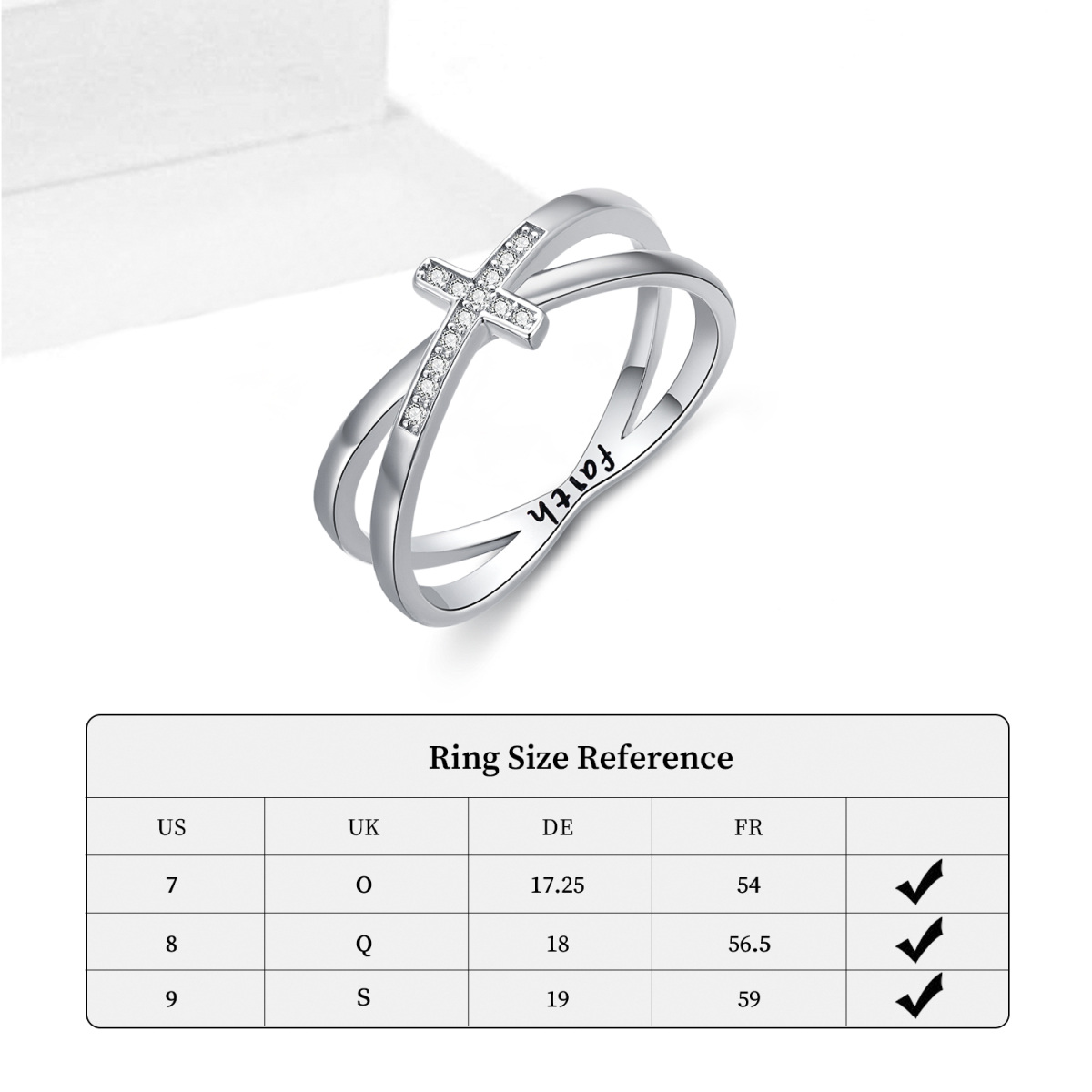 Sterling Silver Zircon Cross Ring-7