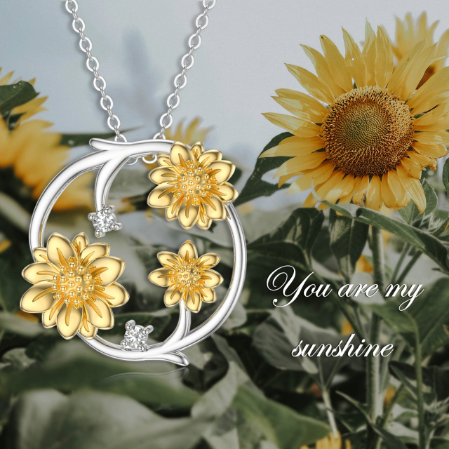 14K White Gold & Yellow Gold Cubic Zirconia Sunflower Pendant Necklace-4