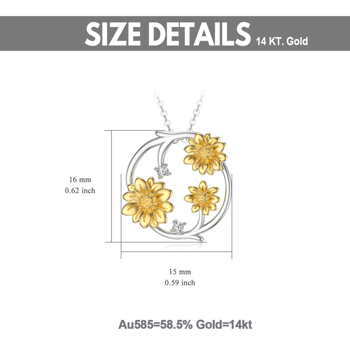 14K White Gold & Yellow Gold Cubic Zirconia Sunflower Pendant Necklace-6