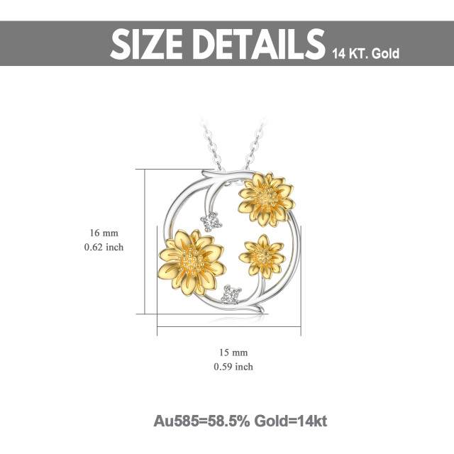 14K White Gold & Yellow Gold Cubic Zirconia Sunflower Pendant Necklace-5