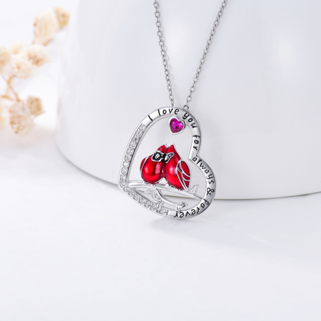 Sterling Silver Heart Shaped Cubic Zirconia Cardinal Pendant Necklace with Engraved Word-4