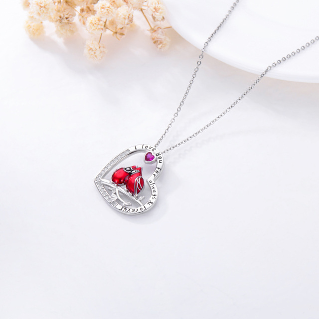 Sterling Silver Heart Shaped Cubic Zirconia Cardinal Pendant Necklace with Engraved Word-5