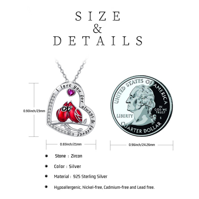 Sterling Silver Heart Shaped Cubic Zirconia Cardinal Pendant Necklace with Engraved Word-6