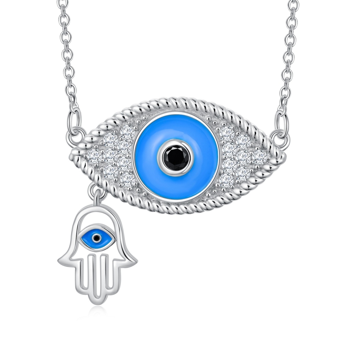 Collier en argent sterling avec pendentif œil du diable en zircon rond et main de Fatima-1