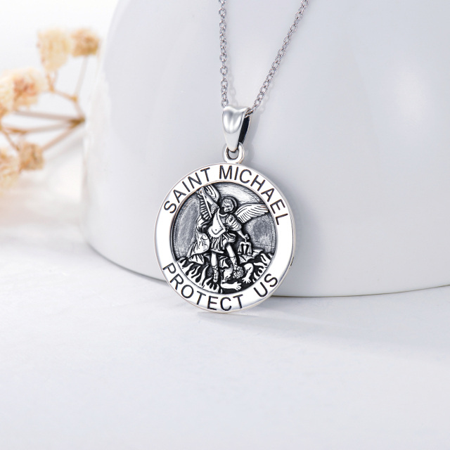 Sterling Silver Saint Michael Coin Pendant Necklace with Engraved Word for Men-4