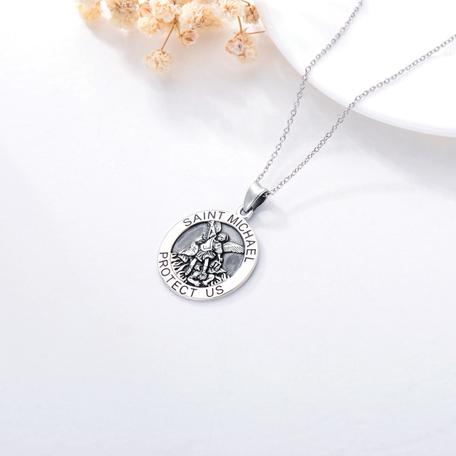 Sterling Silver Saint Michael Coin Pendant Necklace with Engraved Word for Men-5