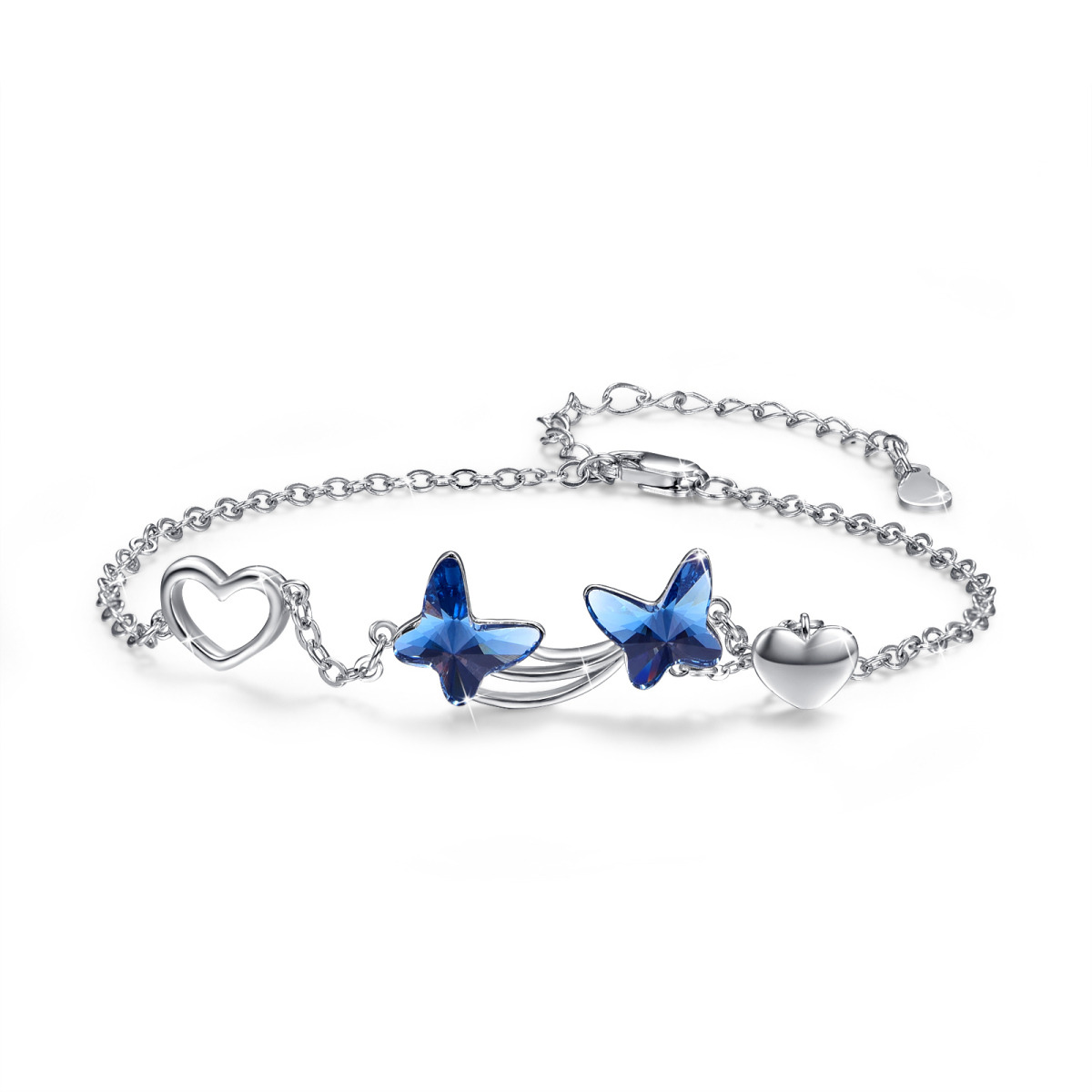 Pulsera Colgante Estrella y Corazón Mariposa Plata de Ley Cristal Azul-1