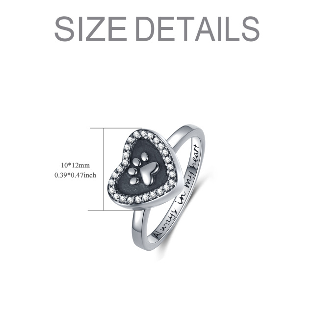 Sterling Silver Circular Shaped Cubic Zirconia Paw & Heart Urn Ring with Engraved Word-6