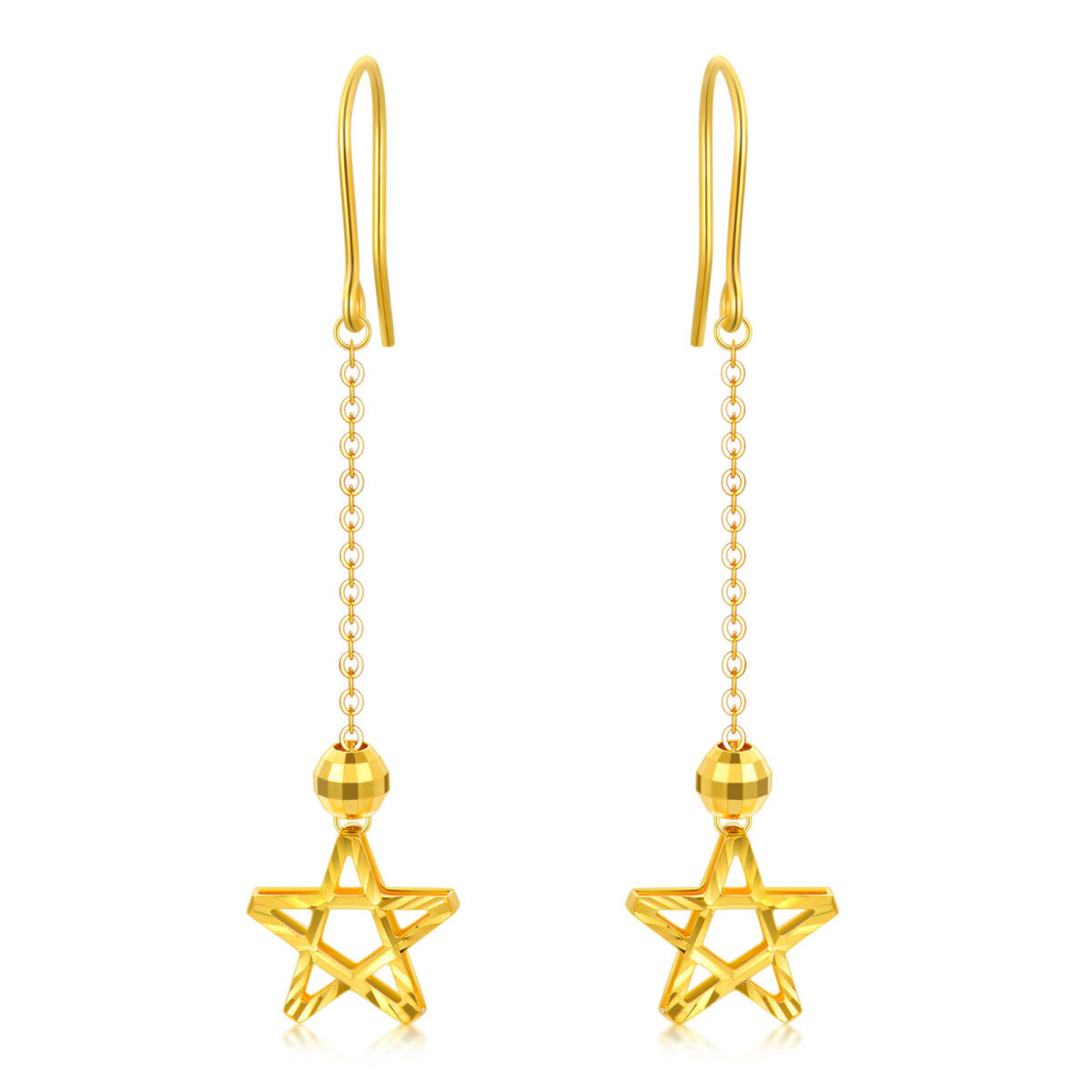 18K Gold Star Drop Earrings-1