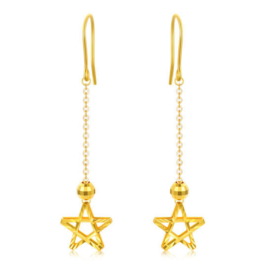 Brincos de ouro 18K Sparkling Star Flower Pingente Brincos para mulheres