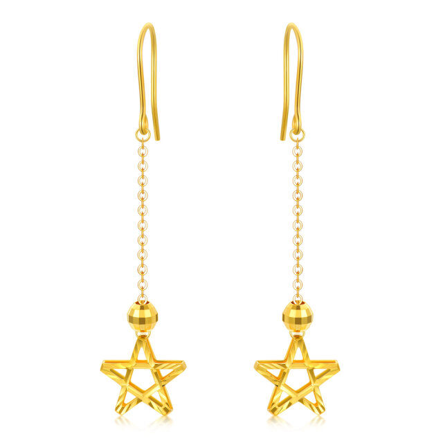 Brincos de ouro 18K Sparkling Star Flower Pingente Brincos para mulheres-0