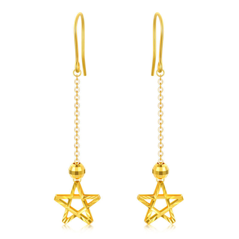 18K Gold Star Drop Earrings