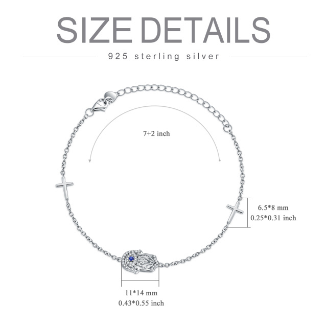 Sterling Silver Round Zircon Cross & Evil Eye & Hamsa Hand Pendant Bracelet-5