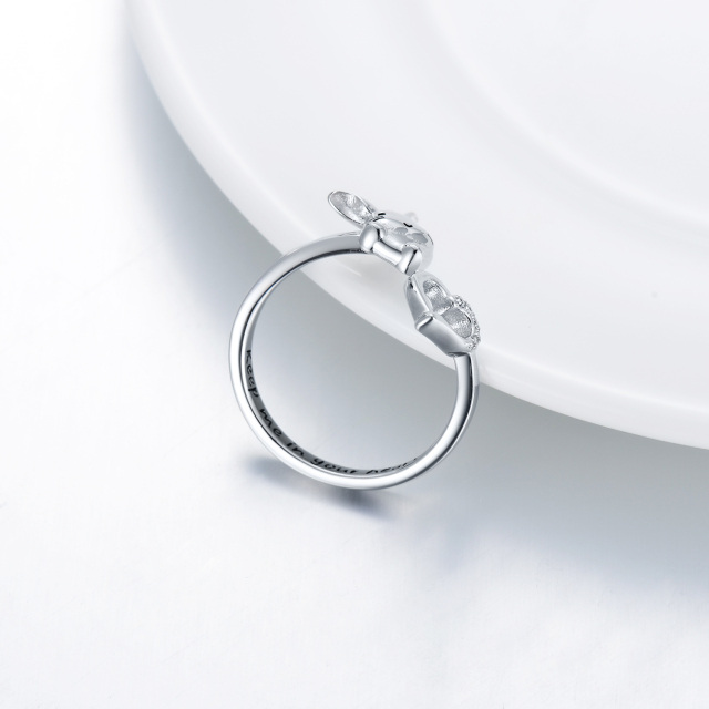 Sterling Silver Circular Shaped Cubic Zirconia Rabbit & Heart Open Ring with Engraved Word-3