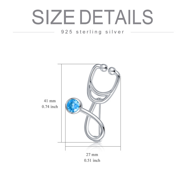 Sterling Silver Blue Cubic Zirconia Stethoscope Brooch Nurse Pins-6